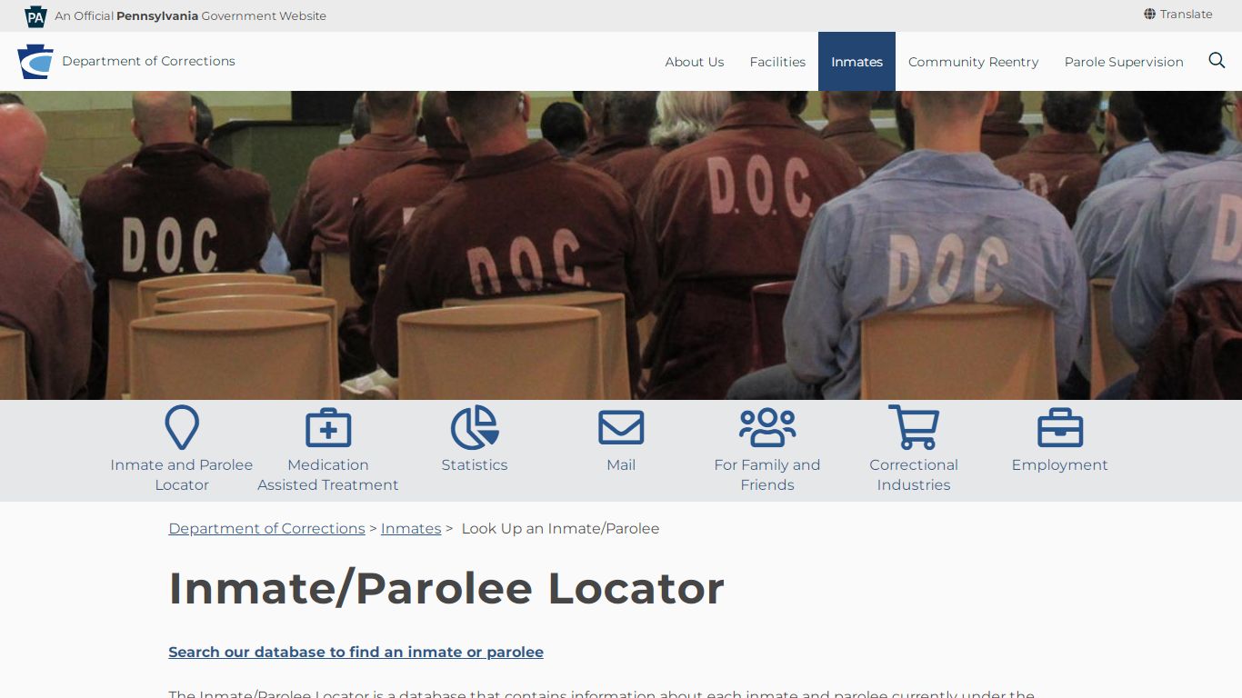 Look Up an Inmate/Parolee - Department of Corrections