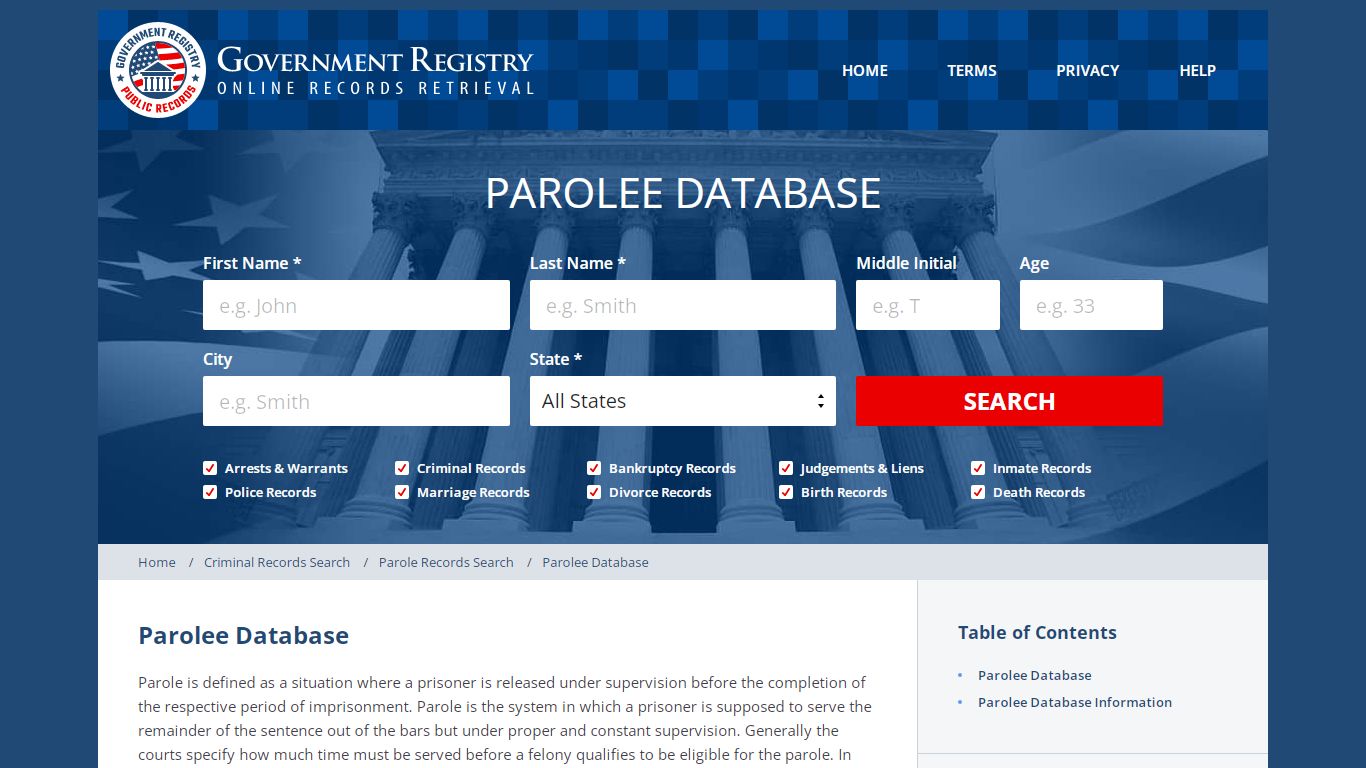 Parolee Database | GovernmentRegistry.org