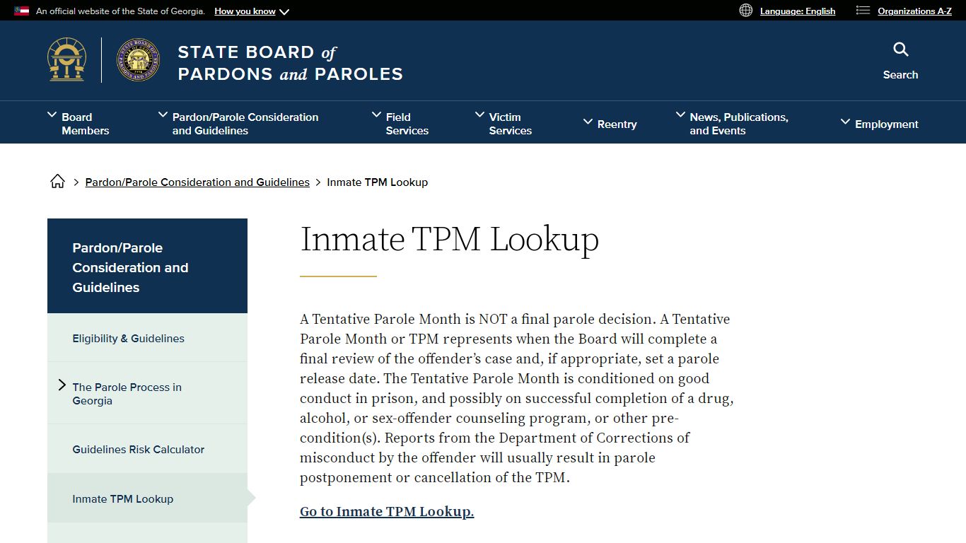 Inmate TPM Lookup | State Board of Pardons and Paroles